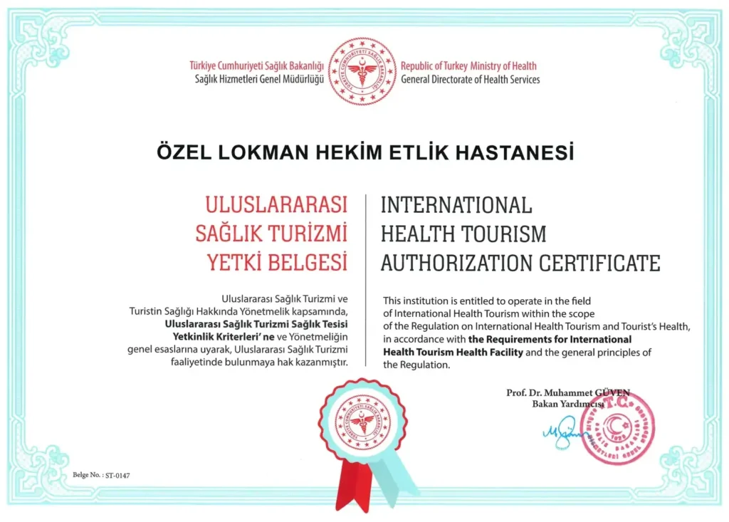 Lokman Hekim Etlik Hastanesi Uluslararası Sağlık Turizmi Yetki Belgesi