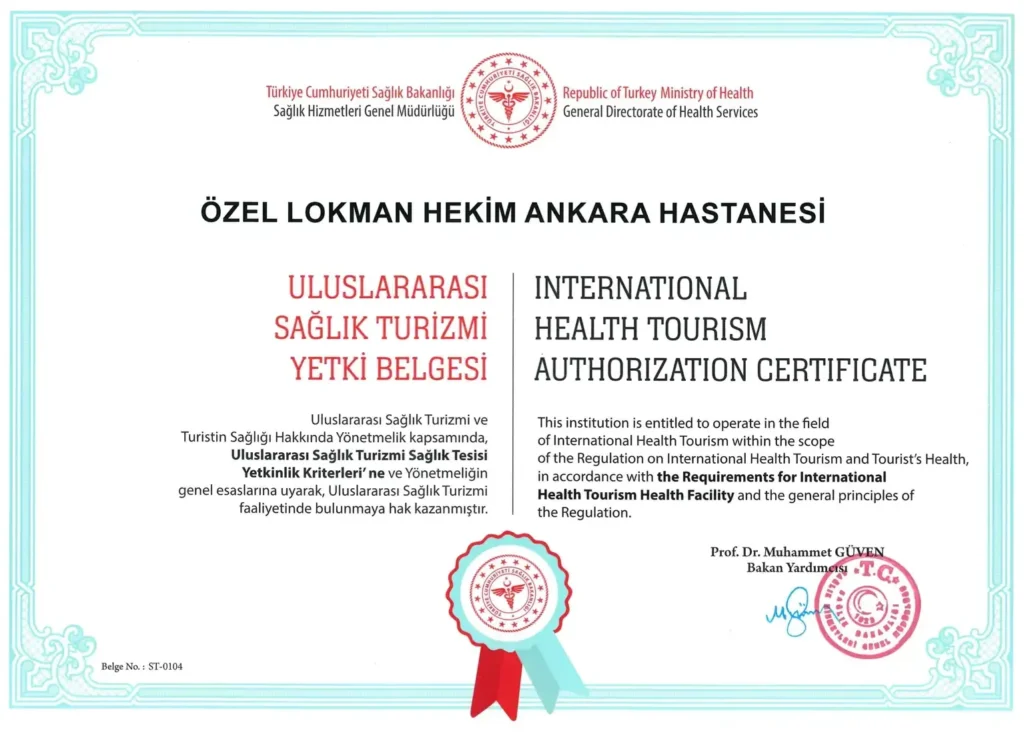 Lokman Hekim Ankara Hastanesi Uluslararası Sağlık Turizmi Yetki Belgesi