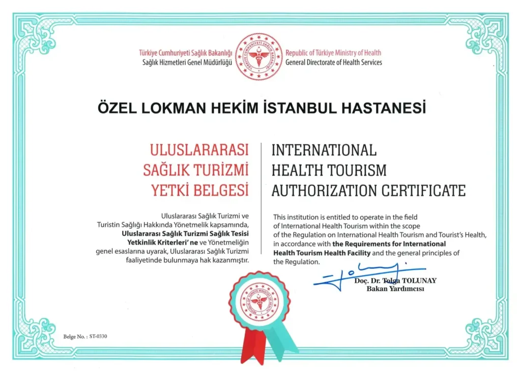 Lokman Hekim İstanbul Hastanesi Uluslararası Sağlık Turizmi Yetki Belgesi