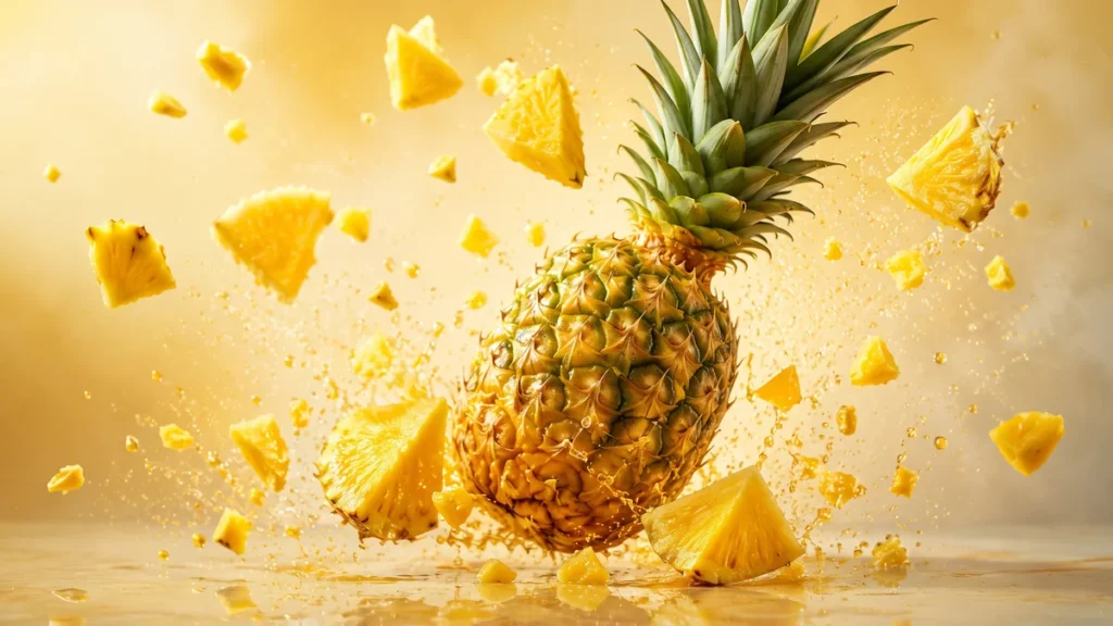 Bromelain enziminin doğal kaynağı olan bütün ve dilimlenmiş ananas