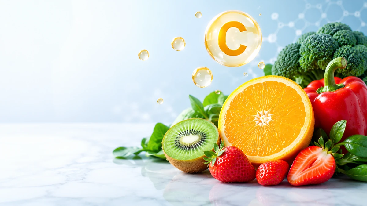 C vitamini içeren portakal, kivi, çilek, kırmızı biber ve brokoli