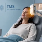 Klinik ortamda transkraniyal manyetik stimülasyon (TMS) uygulaması yapılan kadın