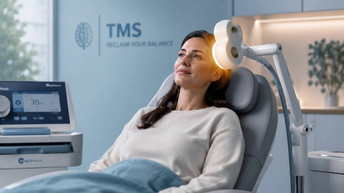 Klinik ortamda transkraniyal manyetik stimülasyon (TMS) uygulaması yapılan kadın