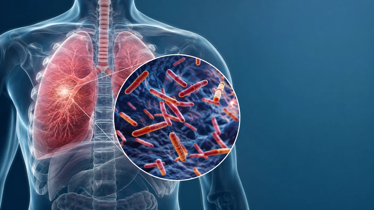 Akciğer anatomisi ve verem bakterilerini temsilen gösteren tıbbi illüstrasyon